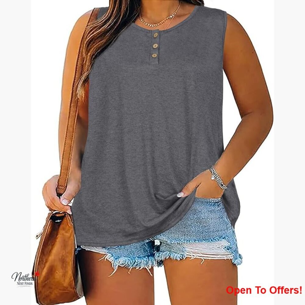 Cotton Polyester Crewneck Sleeveless Tank Top Tunic Blouse